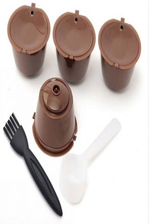 4pcs Dolce Gusto Plastic Refillable Coffee Capsule with Spoon Brush 200 Times Reusable Compatible Nescafe Dolce Gusto