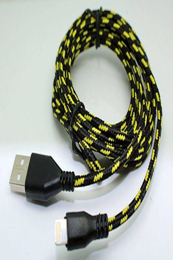 1M Fabric USB Data Charging Cable For iPhone 5 iPhone 6 Plus for Black Yellow/Black - Image 2