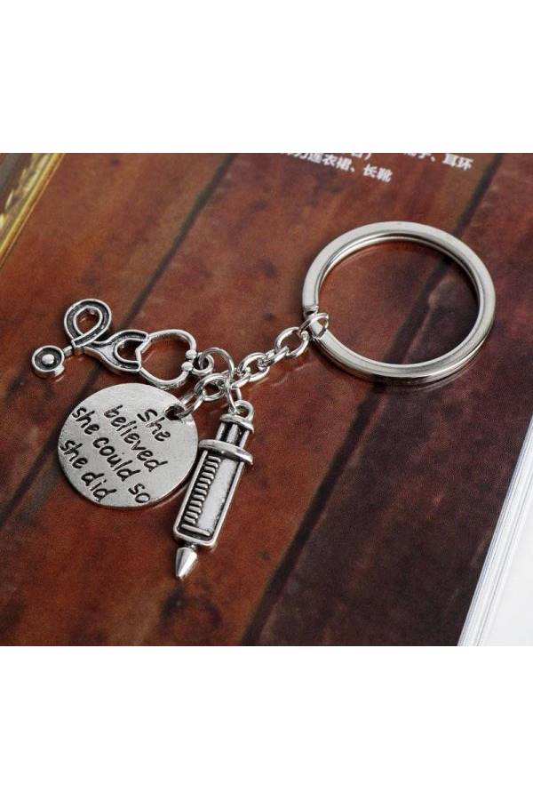 3 In 1 Needle Ring Stethoscope Letter Engraved Key Chain - Image 2