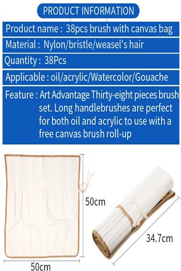 بي جي ال ان مجموعة فرش رسم من 38 قطعة مع حقيبة من القماش الكتاني - Image 3