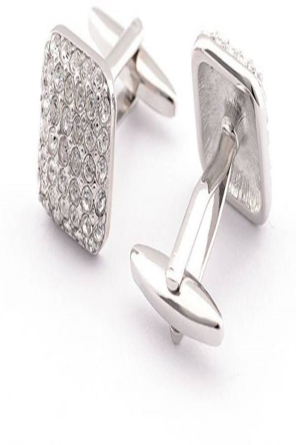 YuTop - Silver Plated Crystal Studded Cufflinks - Image 1
