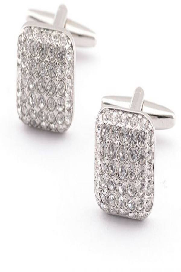 YuTop - Silver Plated Crystal Studded Cufflinks - Image 1