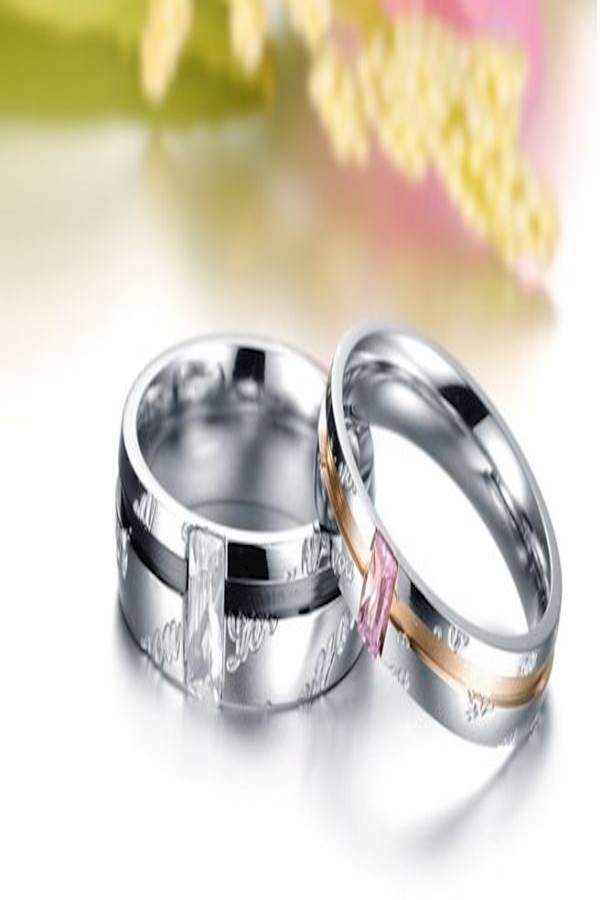 Stainless Steel Stone Studded Couple Ring - Image 3