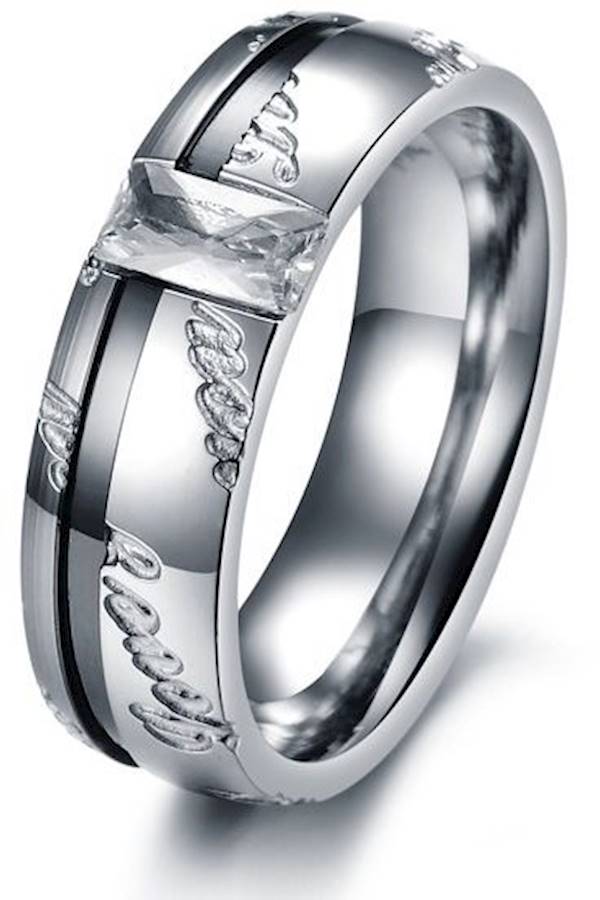 Stainless Steel Stone Studded Couple Ring - Image 5