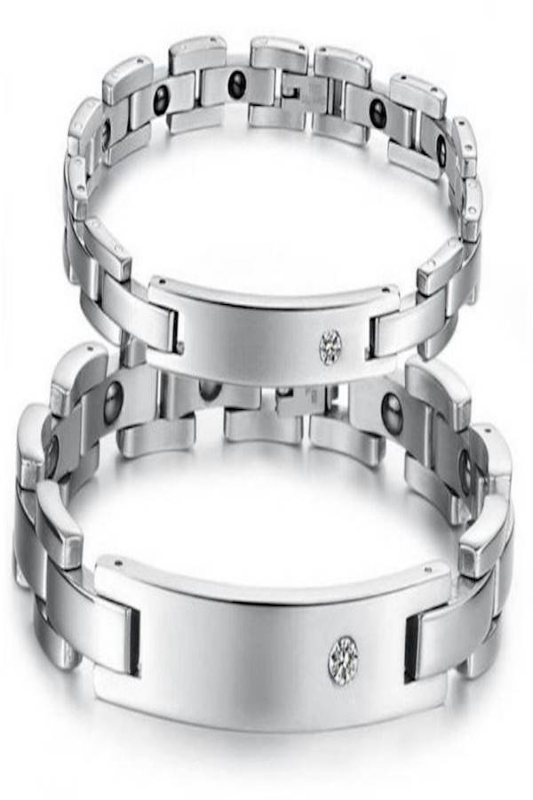 Generic Magnetic Power Balance Rhinestone Stainless Steel Bracelet For Couples 