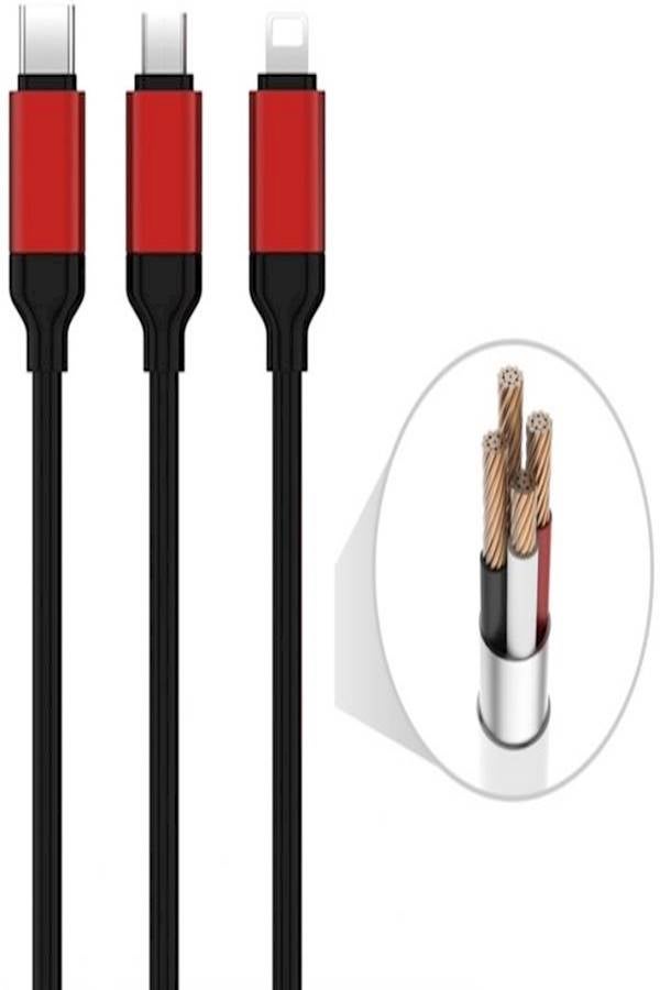 كابل شحن سريع Type C بمنفذ USB ميكرو 3 في 1 لهواتف أبل أندرويد المحمولة أسود - Image 3