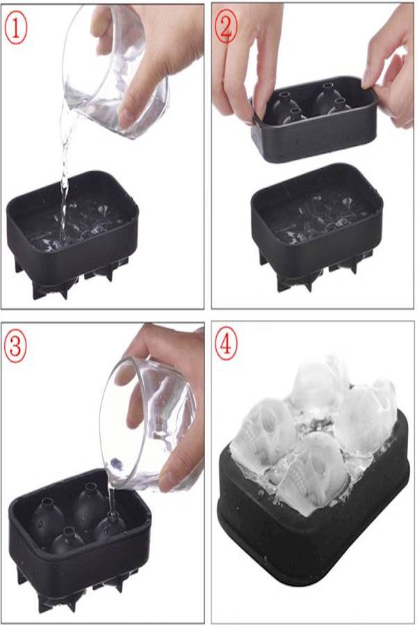 RoyalCare 2 Pack 3D Silicone Skull Mold Ice Cube Mold Black  - Image 3