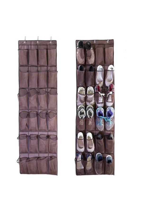 24-Pocket Shoe Bag Door Hanging Organizer Brown