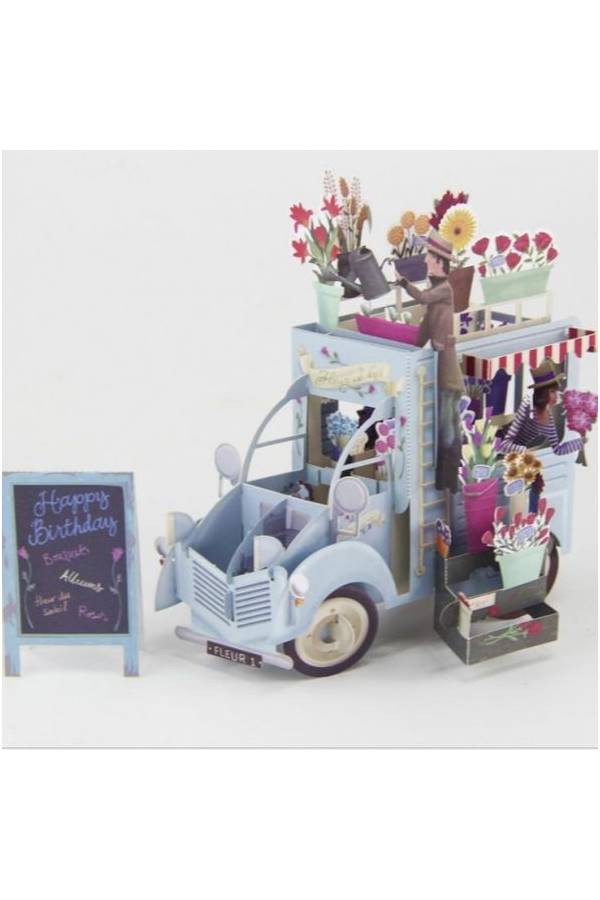 بطاقة للتهنئة بعيد الميلاد بتصميم منبثق ثلاثي الأبعاد منحوت ومجوف على شكل سيارة بيع الورود الملونة مصنوعة يدوياً تصلح للهدايا - Image 3