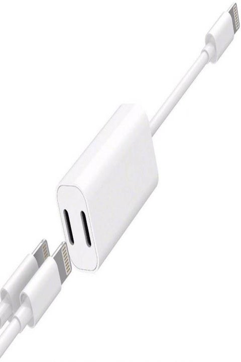 Double Lightning Headphone Charge Adapter White