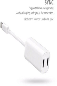 Generic Double Lightning Headphone Charge Adapter White  - Image 2