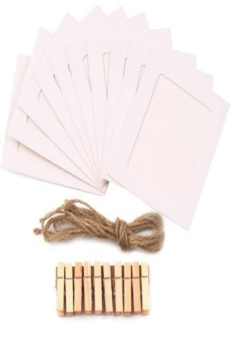 Paper Photo Frame Set With Wooden Clip And String