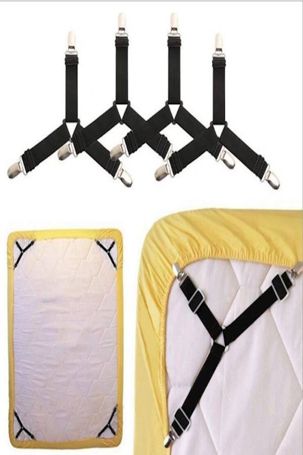 Generic - 4-Piece Adjustable Bed Sheet Clip Set Black/Silver 14 x 2.5cm - Image 1