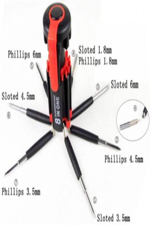 8-In-1 Multi Portable Screwdriver Tools Set With 6 Led Torch Red/Black - Image 3