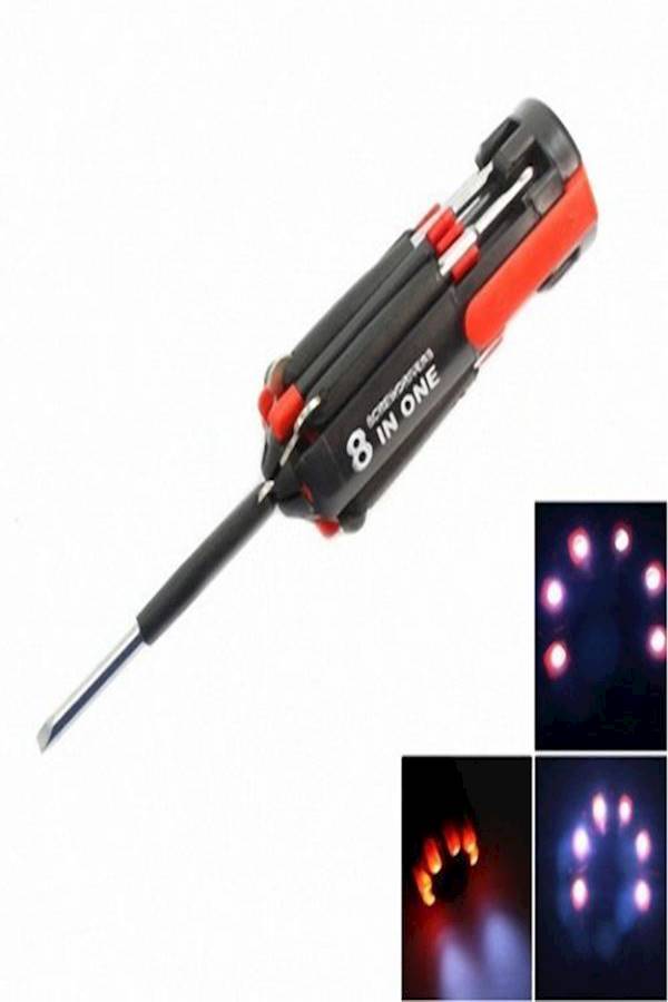 8-In-1 Multi Portable Screwdriver Tools Set With 6 Led Torch Red/Black - Image 4