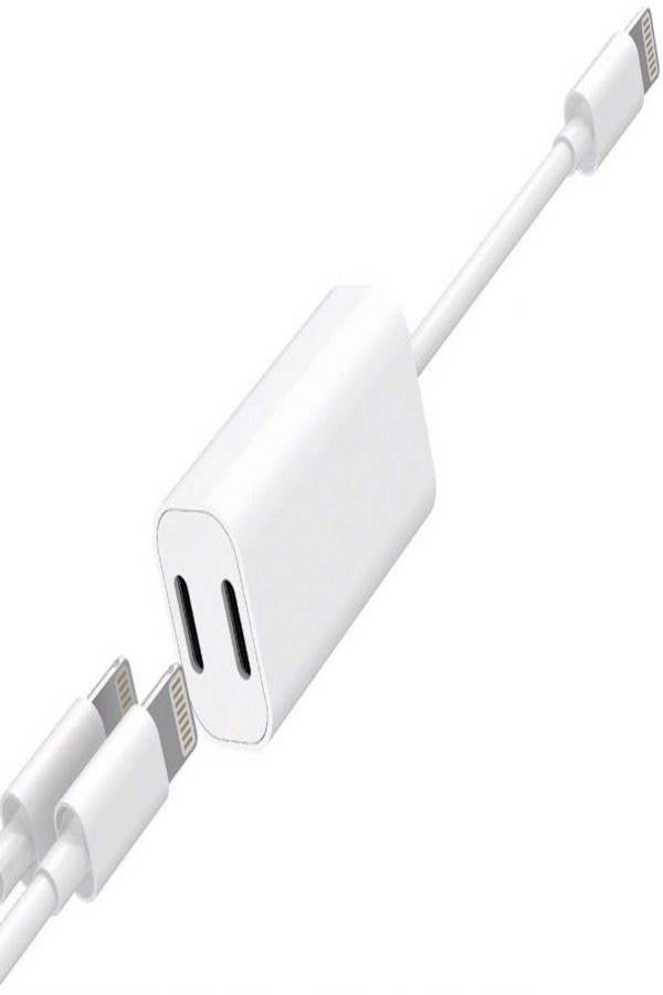 Generic - Double Lightning Headphone Charge Adapter White - Image 1
