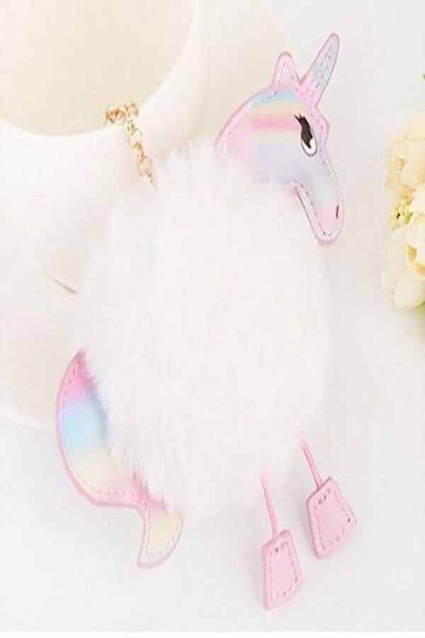 Generic Fox Pom Pom Fur Ball Rhinestone Keychain White  - Image 3