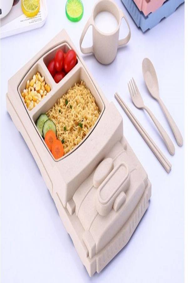 5pcs Baby Train Tableware Feeding Dishware Children Cartoon Plate Bowl Fork Spoon Cup Food Dishes Feeding Set