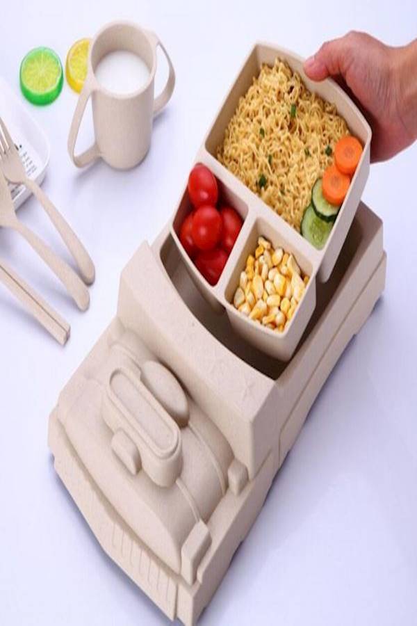 5pcs Baby Train Tableware Feeding Dishware Children Cartoon Plate Bowl Fork Spoon Cup Food Dishes Feeding Set