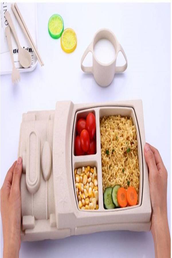 5pcs Baby Train Tableware Feeding Dishware Children Cartoon Plate Bowl Fork Spoon Cup Food Dishes Feeding Set