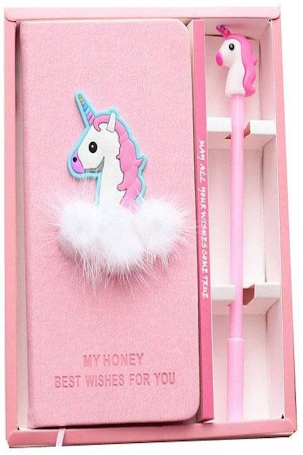 Generic Unicorn Heart Notebook With Pencil Set Pink  - Image 1