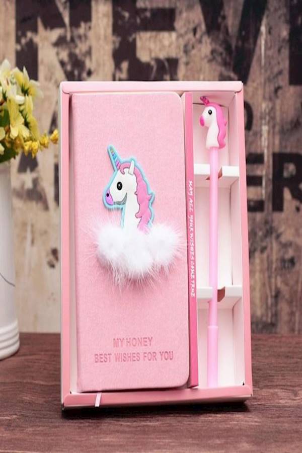Generic Unicorn Heart Notebook With Pencil Set Pink  - Image 2
