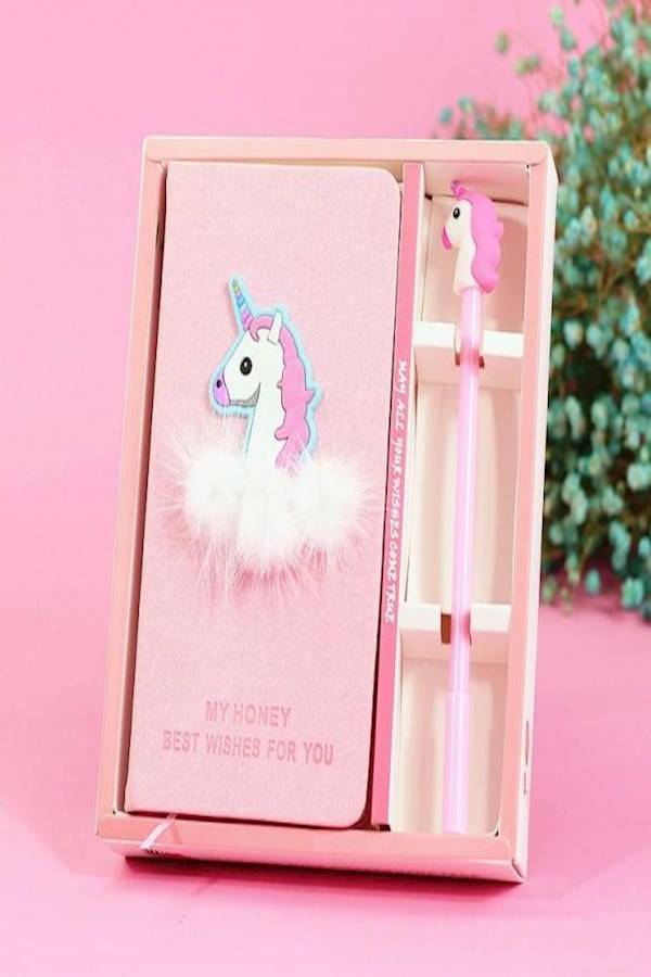 Generic Unicorn Heart Notebook With Pencil Set Pink  - Image 3