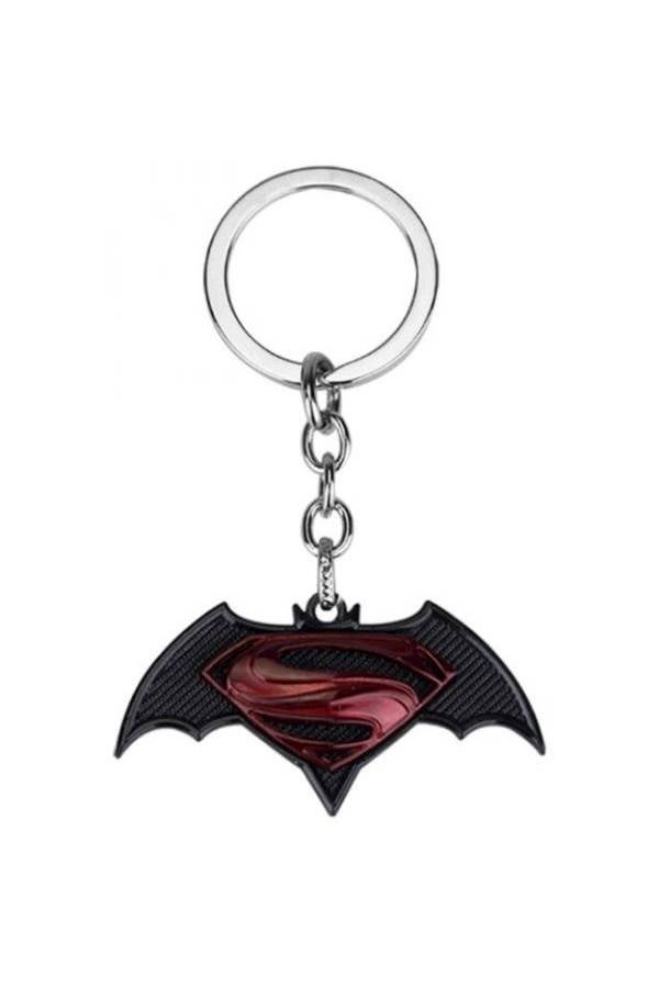 سلسلة مفاتيح مصنوعة من خليط الزنك المعدني على شكل رمز الخفاش لباتمان فوقه علامة سوبرمان - Image 1