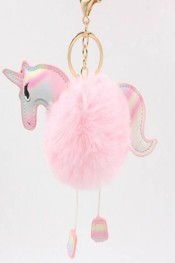 Seven Color Unicorn Hair Ball Key Chain - Image 2