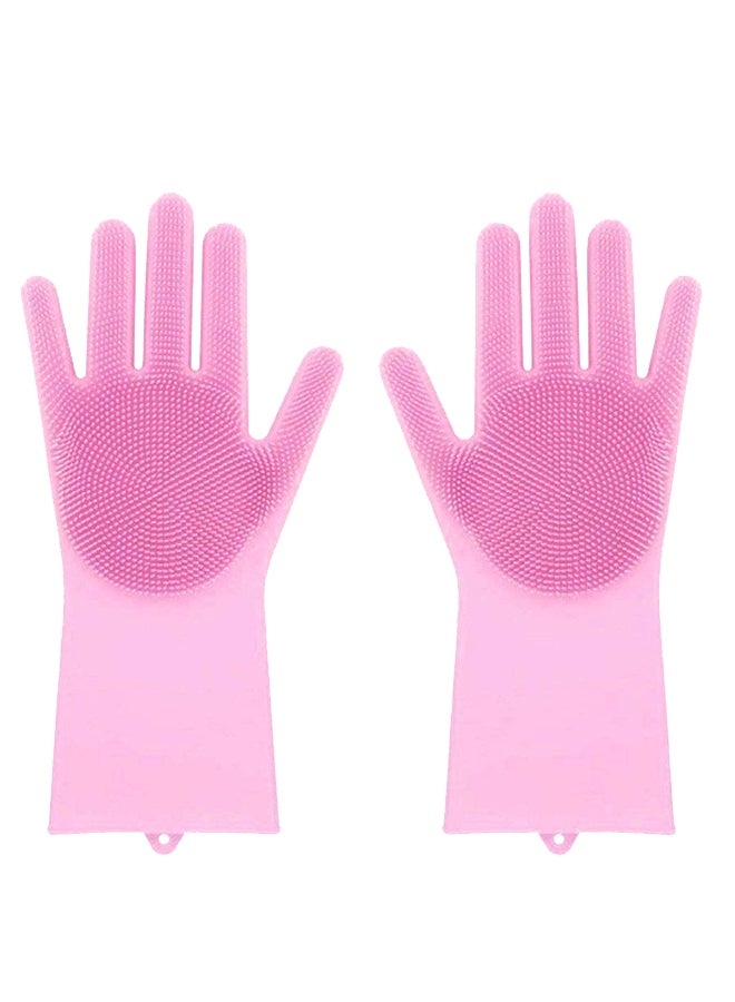 Reusable Silicone Washing Gloves Pink 