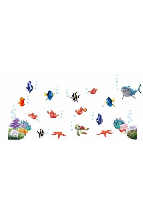 ملصق جداري ثلاثي الأبعاد من البي في سي بتصميم كرتوني على شكل فقاعات وسمك تحت الماء لديكور الحمام وغرفة الأطفال والحضانة والمنزل، يمكنك تثبيته بنفسك - Image 1