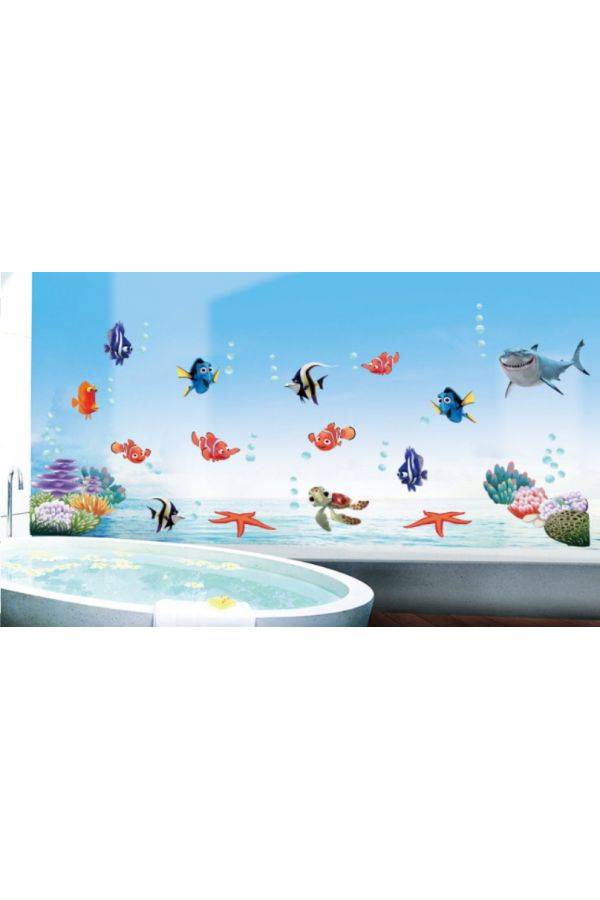 ملصق جداري ثلاثي الأبعاد من البي في سي بتصميم كرتوني على شكل فقاعات وسمك تحت الماء لديكور الحمام وغرفة الأطفال والحضانة والمنزل، يمكنك تثبيته بنفسك - Image 2