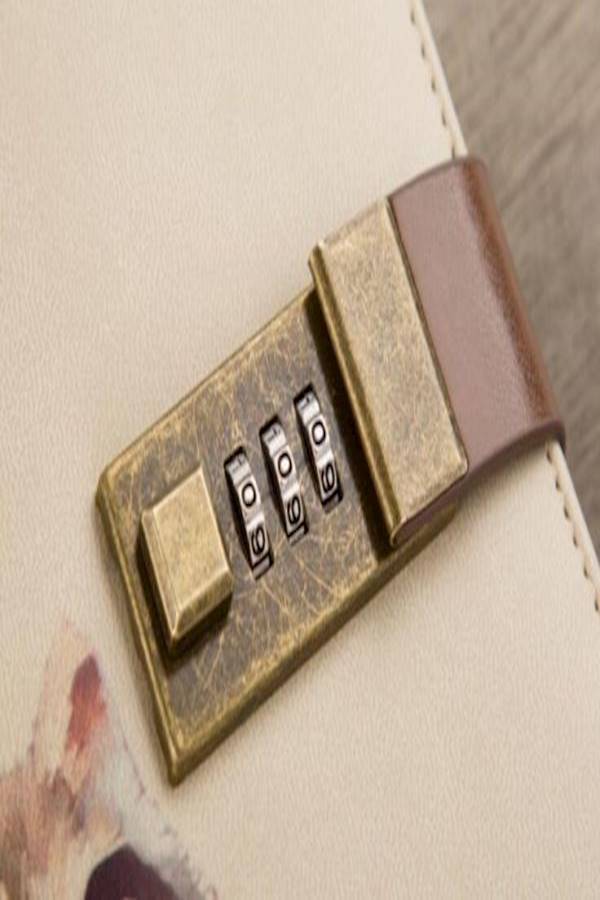 ماركة غير محددة - دفتر اليوميات بقفل مطبوع عليه رسمة قطة بيج / بني - Image 1