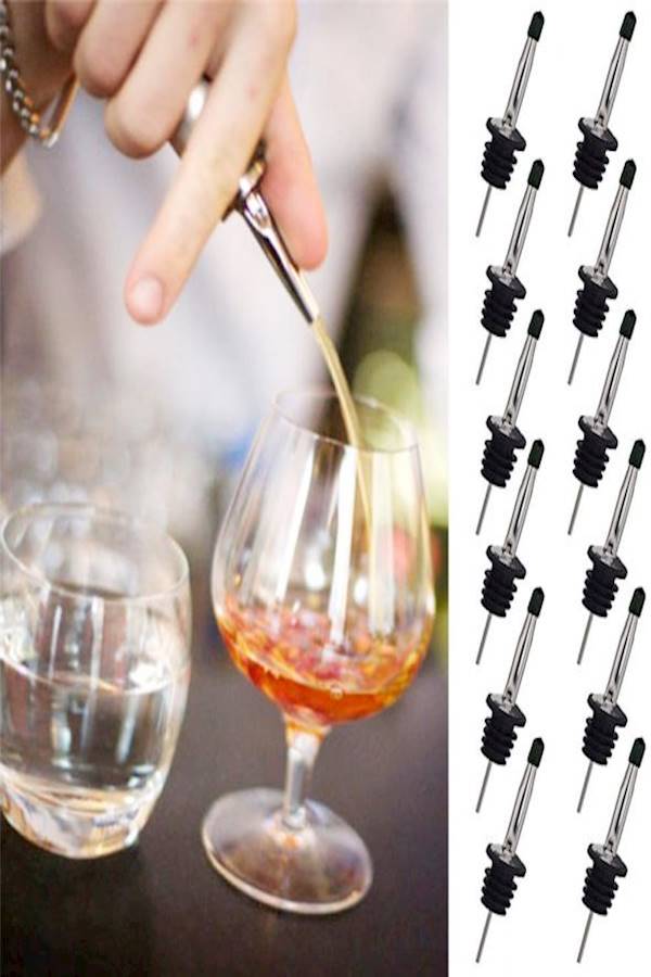 12 PCS Stainless Steel Liquor Pourers Bottle Speed Tapered Spout with Dust Cap