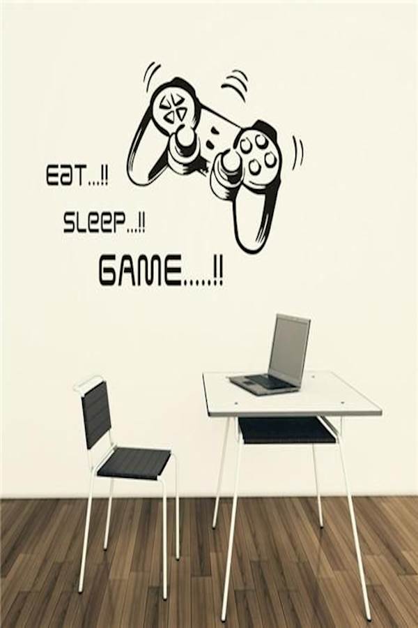 أوياوو ملصق جداري من الفينيل بتصميم عصا تحكم مع عبارة «Eat Sleep Game» مناسب لتزيين غرف الشباب  - Image 1