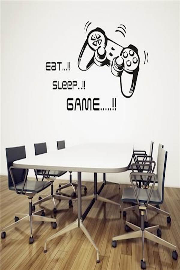 أوياوو ملصق جداري من الفينيل بتصميم عصا تحكم مع عبارة «Eat Sleep Game» مناسب لتزيين غرف الشباب  - Image 2