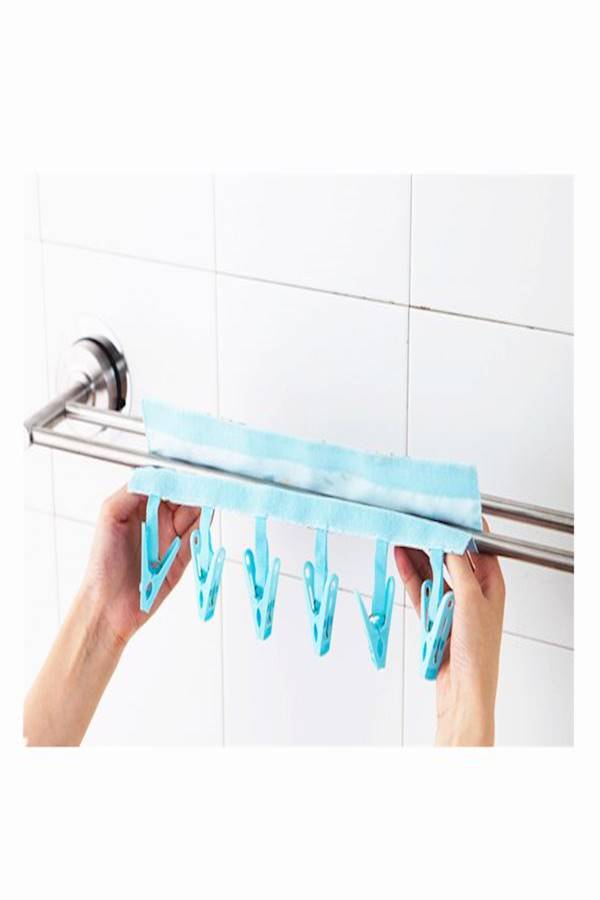 Multifunction Socks Drying Racks Bathroom Rack Traveling Clothespin Travel Portable Folding Cloth Hanger Clips Blue  - Image 2