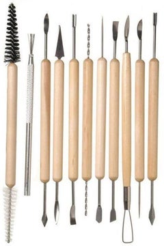 Generic 11Piece Wooden Handle Clay Pottery Sculpting And Cleaning Tool Set 