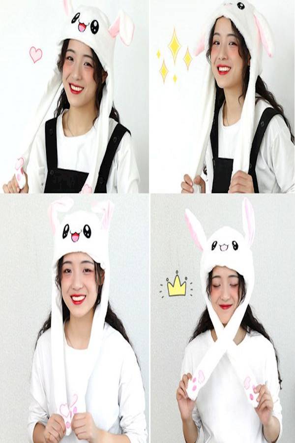 Generic Plush Rabbit Ear Hat White/Pink/Black - Image 2