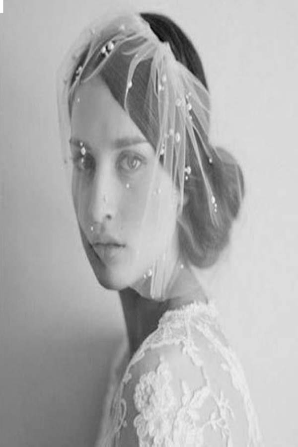 Generic - Imitation Pearls Bridal Birdcage Veil White - Image 1