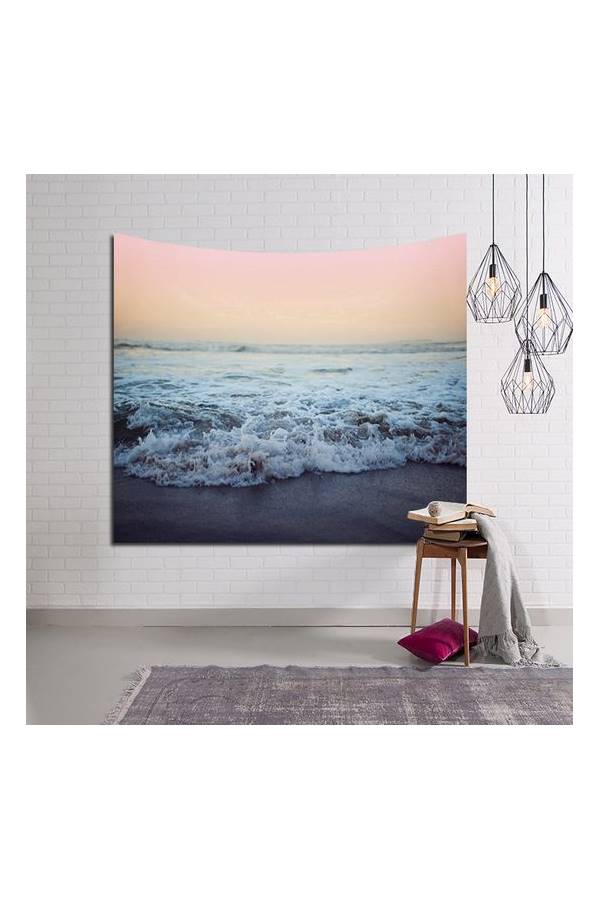 Landscape Painting Digital Printing Tapestry Beach Towel Blue Sea White Spray Series - Image 2