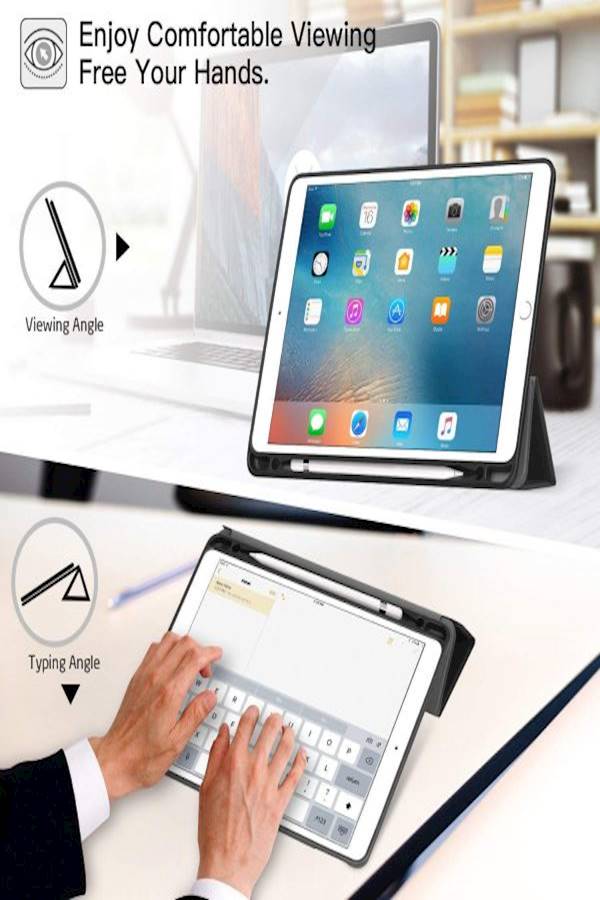 غطاء واقٍ ذكي قائم خفيف الوزن للغاية مصنوع من البولي يوريثان الحراري ومتوافق مع خاصية السكون/ التنبيه التلقائي لجهاز أبل آي باد برو مقاس 10.5 بوصات ومزود بحامل قلم أبل - Image 5