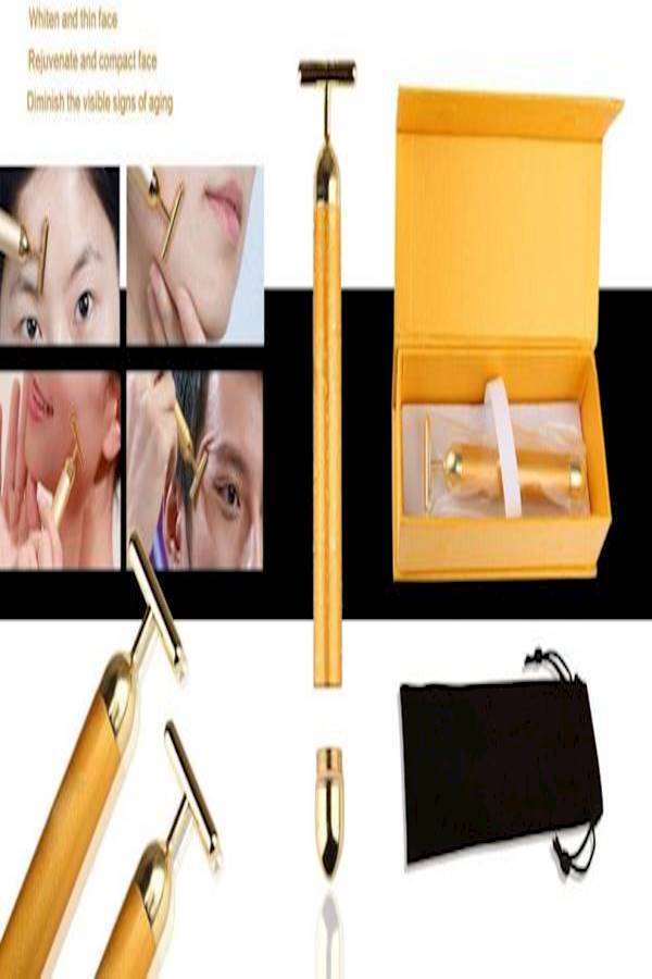 Generic 24K Facial Beauty Roller Massager Vibrator Gold  - Image 2