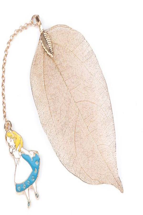 فاصل كتب من المعدن بتصميم ورقة شجر بدلاية على شكل شخصية أليس، قطعة واحدة - Image 1