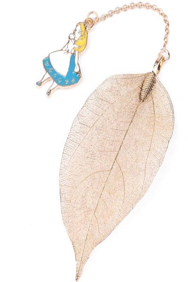 فاصل كتب من المعدن بتصميم ورقة شجر بدلاية على شكل شخصية أليس، قطعة واحدة - Image 2