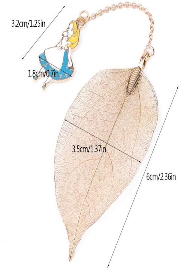 فاصل كتب من المعدن بتصميم ورقة شجر بدلاية على شكل شخصية أليس، قطعة واحدة - Image 5