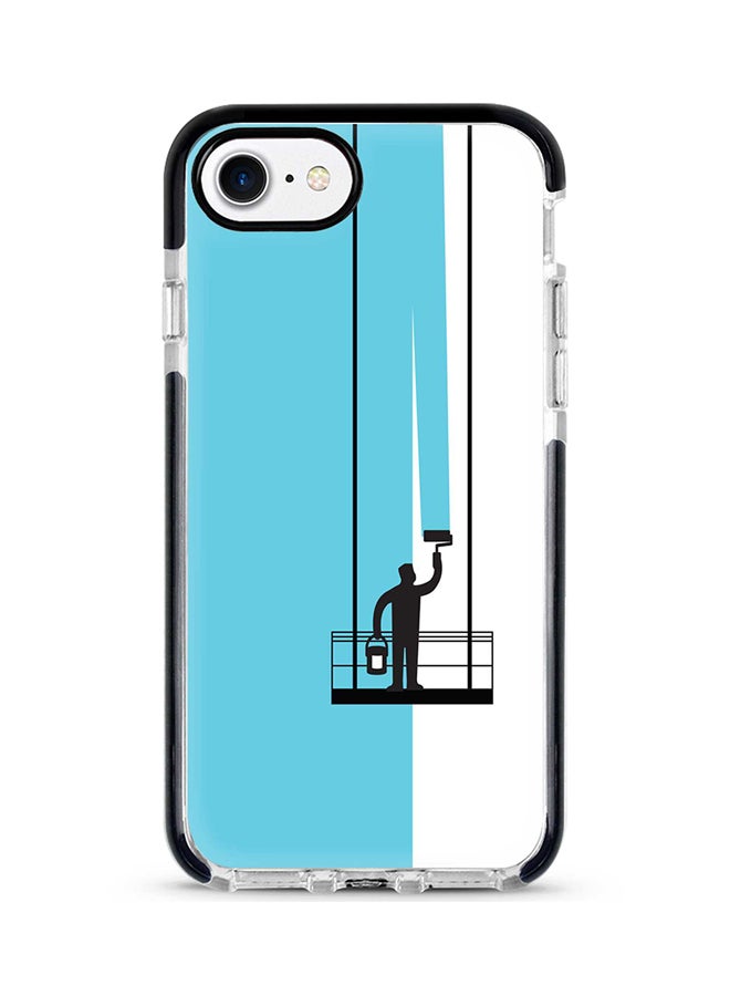 ستايلايزد غطاء حماية واق لهاتف أبل آيفون 8 مطبوع بالكامل بصورة لحمالة التلوين مرسومة على خلفية زرقاء اللون