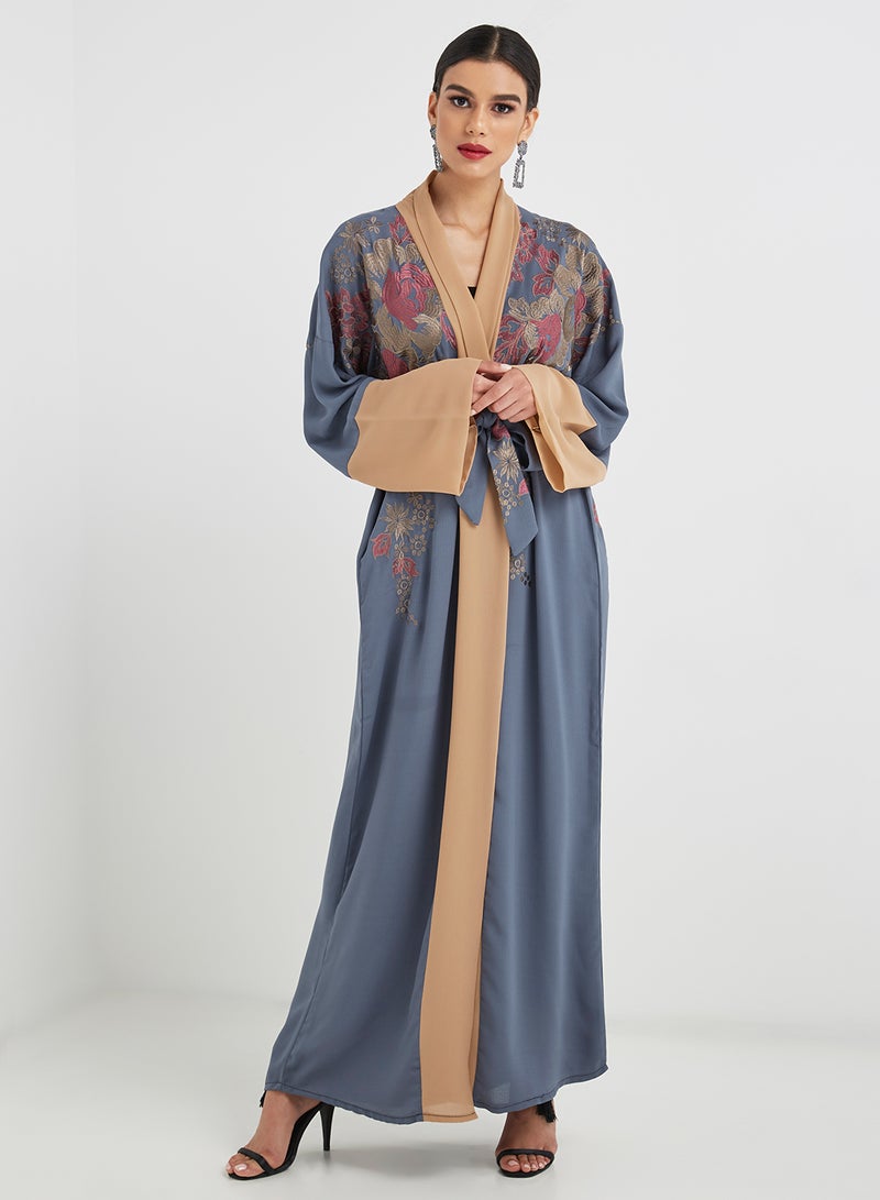 Hayat Embroidered Abaya Grey - Image 1