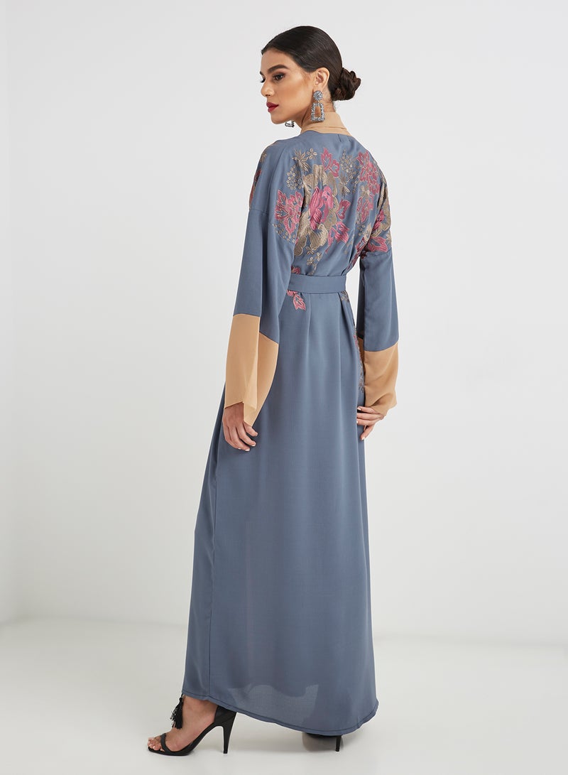 Hayat Embroidered Abaya Grey - Image 2
