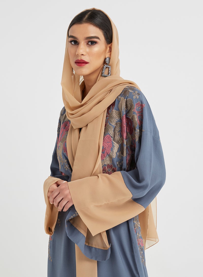 Hayat Embroidered Abaya Grey - Image 4